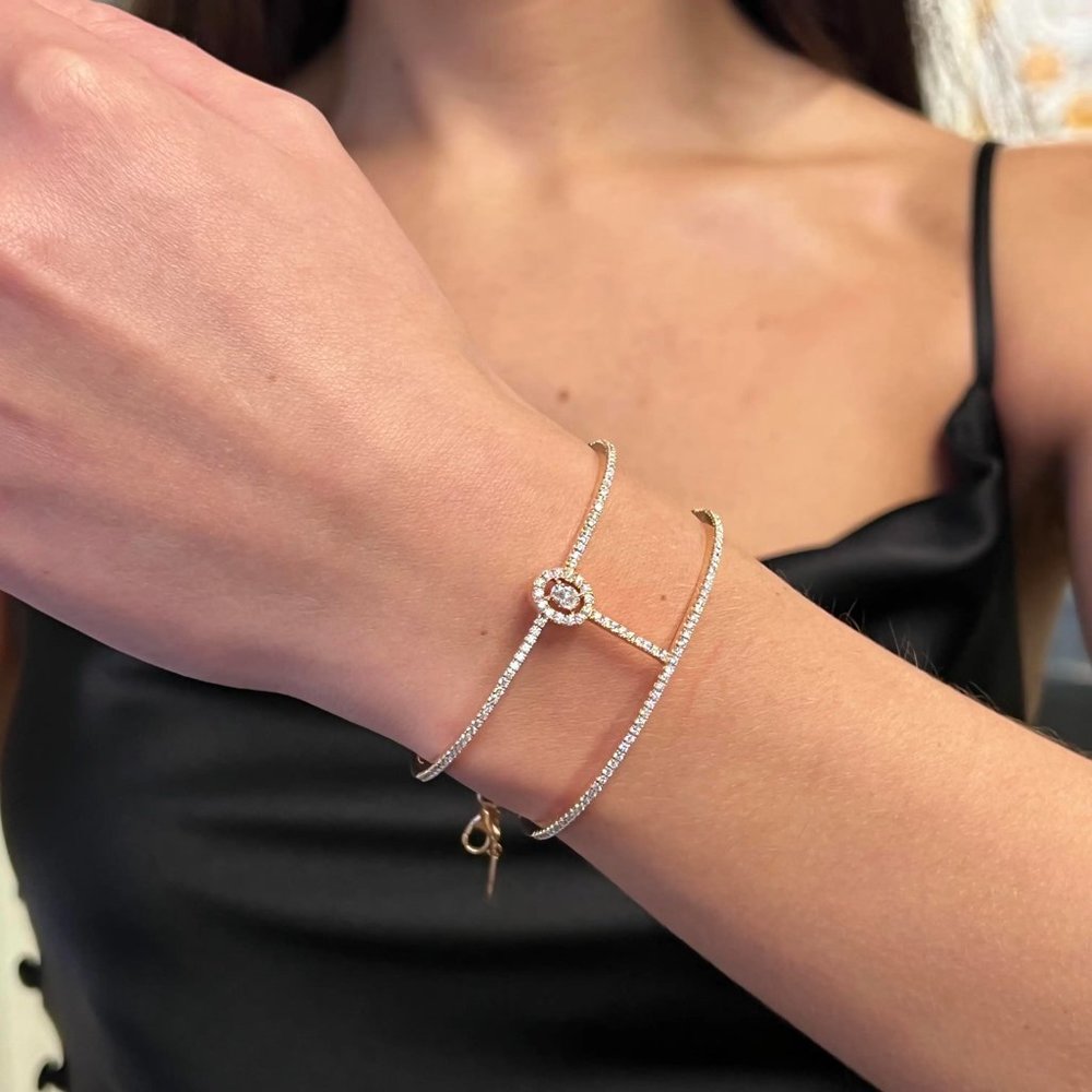 Messika 1.53Cttw Manch Glam'Azone Diamond 2 Row Bracelet 18K Rose Gold SZ Small